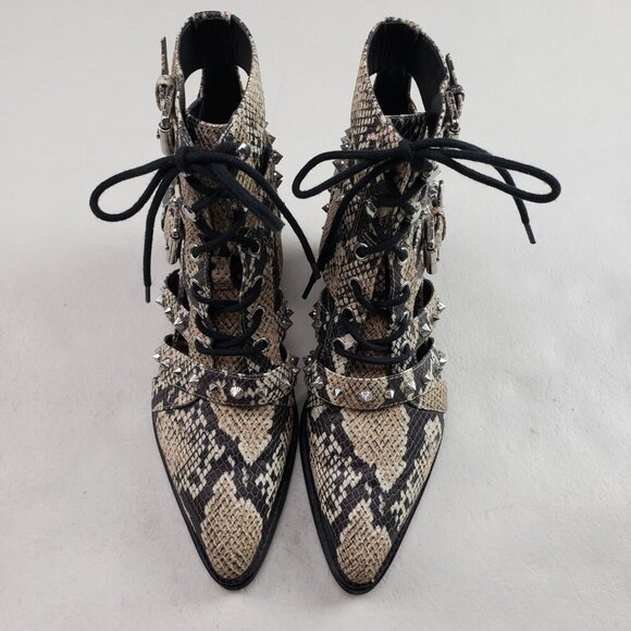 Sam Edelman Elana Studded Boot Womens 7.5 Beige Leather Snake Cut Out Ankle Heel - Picture 9 of 16